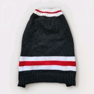 Knit Gray Red White Stripe Light Weight Dog Sweater Soft Warm Cozy Sz S EUC